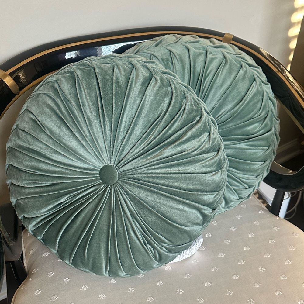 Homegoods Donut Style SageGreen Velvet Pillows 16” (2)
